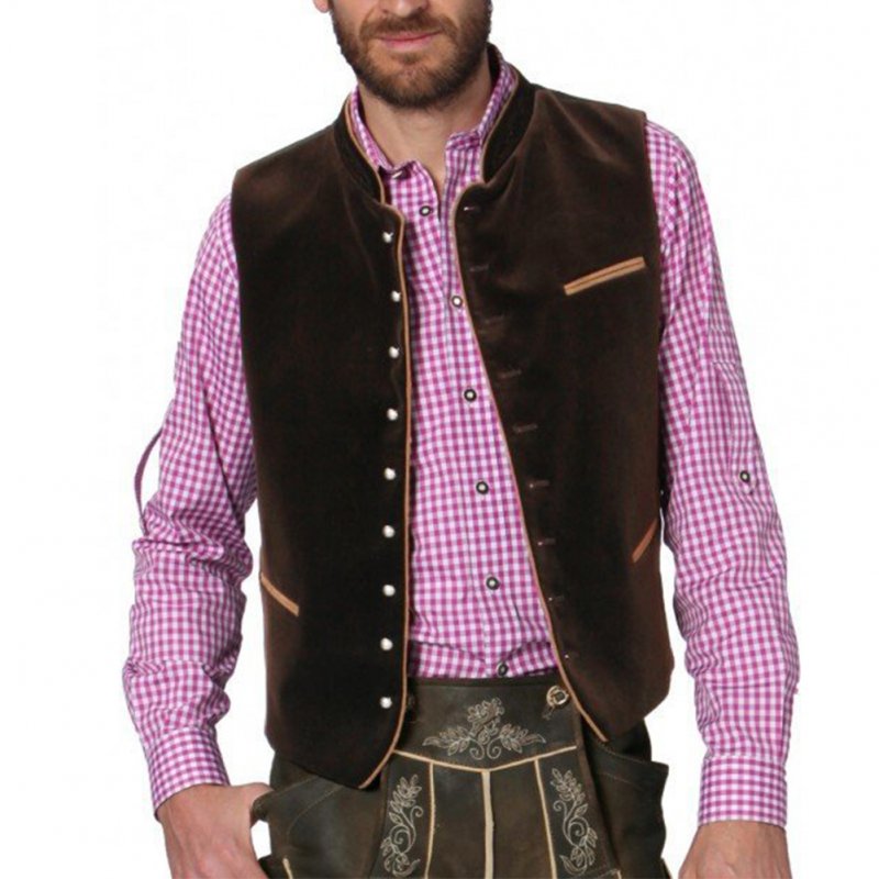 Men Casual Vest Beer Festival Waistcoat for Bavarian Traditional Costume Festival Party coffee color_56