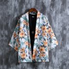 Men Chinese Style Robe Summer Three-quarter Sleeves Beach Shirt Sun Protection Chiffon Cardigan Jacket 8913 M