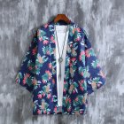 Men Chinese Style Robe Summer Three-quarter Sleeves Beach Shirt Sun Protection Chiffon Cardigan Jacket 8916 XL
