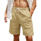 Men Cotton Linen Shorts With Pockets Large Size Casual Loose Breathable Straight Pants Khaki 3XL