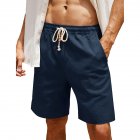 Men Cotton Linen Shorts With Pockets Large Size Casual Loose Breathable Straight Pants navy blue M