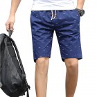 Men Cotton Middle Length Trousers Baggy Fashion Slacks Sport Beach Shorts Navy (fish bone)_M