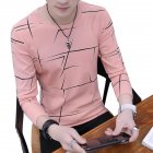 Men Fashion Long Sleeve T-shirt Printing Round Collar Slim Fit Casual Bottom Shirt  pink_M
