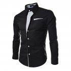 Men Fashion Stripe Pocket Decor Long Sleeve Shirtx black_L