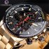 Men Fashion Waterproof Multi Function Automatic Mechanical Watch Gold belt black dial