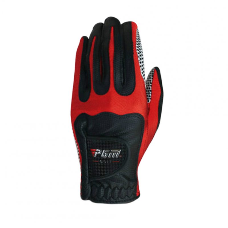 Men Golf Fiber Cloth Gloves Left/Right Hand Glove Magic Elastic Particles Men Slip-resistant Accessories [Left hand] black red_ML