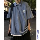Men Half Sleeve Summer T-shirt Fake Two-piece Shirt Hong Kong Style Trend All-match Shirt XXL Blue