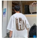 Men Half Sleeves T-shirt Summer Round Neck Loose Casual Shirt Stylish Printing Pullover Tops White L