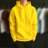 Men Kangaroo Pocket Plain Colour Sweaters Hoodies for Winter Sports Casual  yellow XL