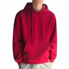 Men Kangaroo Pocket Plain-Colour Sweaters Hoodies for Winter Sports Casual  red_L