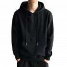 Men Kangaroo Pocket Plain-Colour Sweaters Hoodies for Winter Sports Casual  black_XL