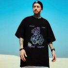 Men Large Size T-shirt Summer Short Sleeves Round Neck Couple Tops Loose Casual Trendy Printing Shirt 1915 black M