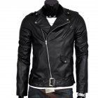Men Leather Jacket Slim Fit Motorcycle Jacket Zipper Casual Coat Spring Autumn Winter black_XL