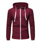 Men Long Sleeve Zipper Hoodie Fashion Solid Color with Drawstring Sports Casual Sweatshirt  Wine red_L