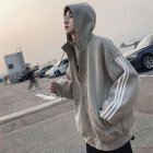 Men Long-Sleeved Zipper Stripe Cardigan Sweater Hoodies for Campus Dating Sports gray_XXL