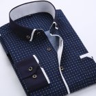 Men Long Sleeves T-shirt Business Lapel Slim Fit Cardigan Tops Casual Polka Dot Printing Shirt XS17 44/XXXXL