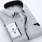 Men Long Sleeves T-shirt Business Lapel Slim Fit Cardigan Tops Casual Polka Dot Printing Shirt XS19 39/M