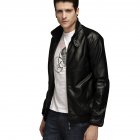 <span style='color:#F7840C'>Men</span> <span style='color:#F7840C'>Motorcycle</span> Faux Leather Coat Stand Collar Ribbed Hem Slim PU Jacket Overcoat black_XL