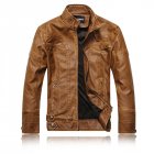 <span style='color:#F7840C'>Men</span> <span style='color:#F7840C'>Motorcycle</span> Leather Jacket Zipper Cool Fashionable Slim Fit PU Coat Top Khaki_XL