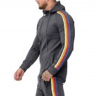 Men Pinstripe Sweatshirt Color Stripe Fashion Zipper Cardigan Hooded Sweatshirt gray_XXXL