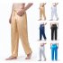 Men Satin Pants Casual Mid waist Simple Solid Color Loose Large Size Trousers Homewear yellow M