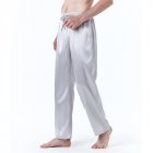 Men Satin Pants Casual Mid-waist Simple Solid Color Loose Large Size Trousers Homewear light grey S