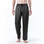 Men Satin Pants Casual Mid-waist Simple Solid Color Loose Large Size Trousers Homewear black 2XL