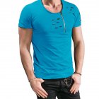 Men Slim Fit O-Neck Ripped Short Sleeve Muscle Tee T-shirt blue_XL