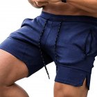 Men Sports Shorts Fashion Solid Color Middle Waist Cargo Pants With Pocket Casual Breathable Zipper Shorts navy blue XL