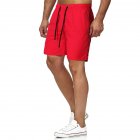 Men Sports Shorts Quick-drying Solid-color Fitness Pants Beach Casual Cropped Pants red L
