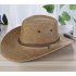 Men Summer Cool Western Cowboy Hat Outdoor Wide Brim Hat   Beige