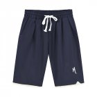 Men Summer Drawstring Shorts Fashion Solid Color Embroidered Large Size Casual Sports Straight Short Pants navy blue L