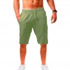 Men Summer Linen Cotton Sports Shorts Breathable Casual Loose Solid Color Straight Pants Army Green M