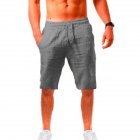 Men Summer Linen Cotton Sports Shorts Breathable Casual Loose Solid Color Straight Pants dark gray 3XL