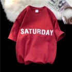 Men Summer Loose T-shirt Half Sleeves Round Neck Fashion Week Letter Printing Tops Casual Large Size Shirt red M