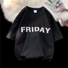 Men Summer Loose T-shirt Half Sleeves Round Neck Fashion Week Letter Printing Tops Casual Large Size Shirt black L