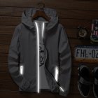 Men Sun Protection Coat Solid Color Quick-drying Hooded Sunscreen Shirt With Reflective Strip 615 gray XL