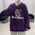 Men Sweatshirts Round Collar fashion Oversized  Small Dinosaur Print Long Sleeve Shirt Purple M