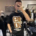 Men T-shirt Fashion Letters Printing Summer Round Neck Short Sleeves Tops Casual Large Size Shirt black M
