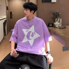 Men T-shirt Retro Trendy Printing Half Sleeves Round Neck Tops Loose Large Size Casual Shirt Purple 4XL