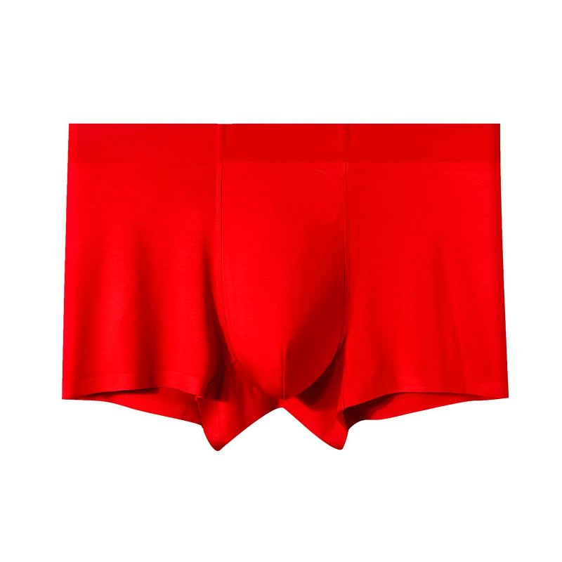 Men Underwear Plus Size Loose Modal Seamless Underpants Middle Waist Solid Color Breathable Underwear bright red XL (57.5-70kg)