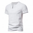 Men V-neck T-shirt Short-sleeved Solid Color Casual Fake Two-piece Bottoming Shirt White L
