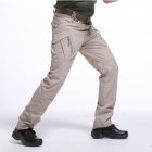 Men Wear-resistant Sport Zipper Trousers Casual Trousers Pants  Khaki ix9 waterproof_XXL