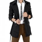 Men Windbreaker Long Fashion Jacket with Double-breasted Buttons Lapel Collar Coat black_XL