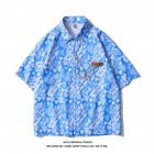 Men Women Casual Shirt Short Sleeve Love Heart Shaped Printed Summer Loose Couple Tops SY129 blue 3XL