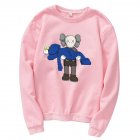 Men Women Loose Cute Cartoon Printing Round Collar Fleece Sweatshirts Pink_M
