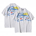 Men Women Short Sleeve Lapel Shirt Holiday Style Retro Abstract Printing Loose Casual Coat Shirt CK39 2XL