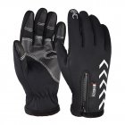 Men Women Zipper Gloves Warm Windproof Touch Screen Outdoor Sports Riding Gloves Long finger black_L