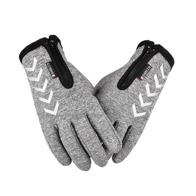 Men Women Zipper Gloves Warm Windproof Touch Screen Outdoor Sports Riding Gloves Long finger gray_XL