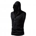 Men Workout Hooded Tank Tops Summer Solid Color Sleeveless Casual T-shirt For Running Fitness black XL